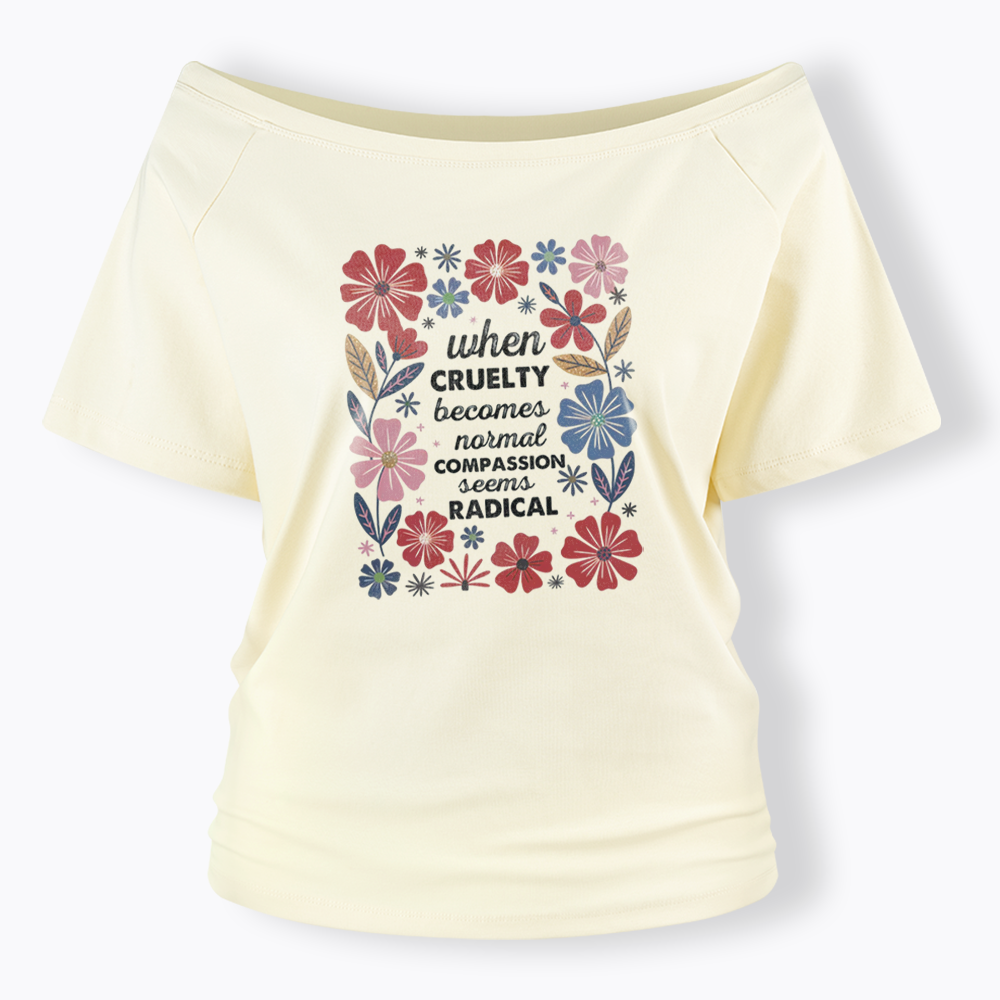 Radicalized by basic decency Off Shoulder T-shirts
