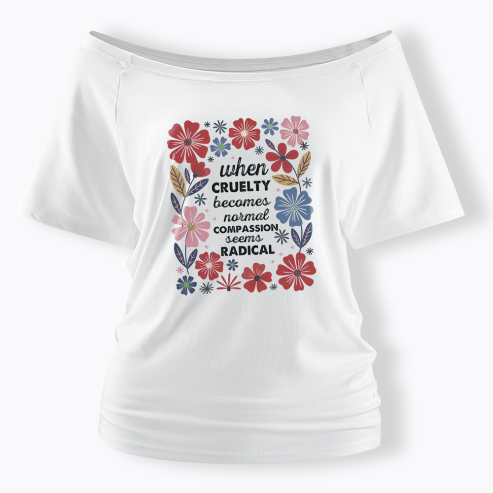 Radicalized by basic decency Off Shoulder T-shirts
