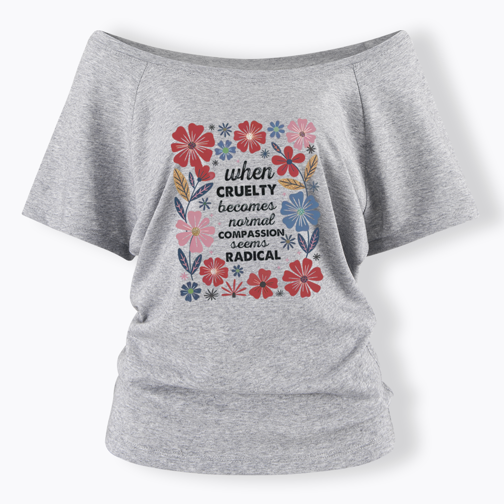 Radicalized by basic decency Off Shoulder T-shirts