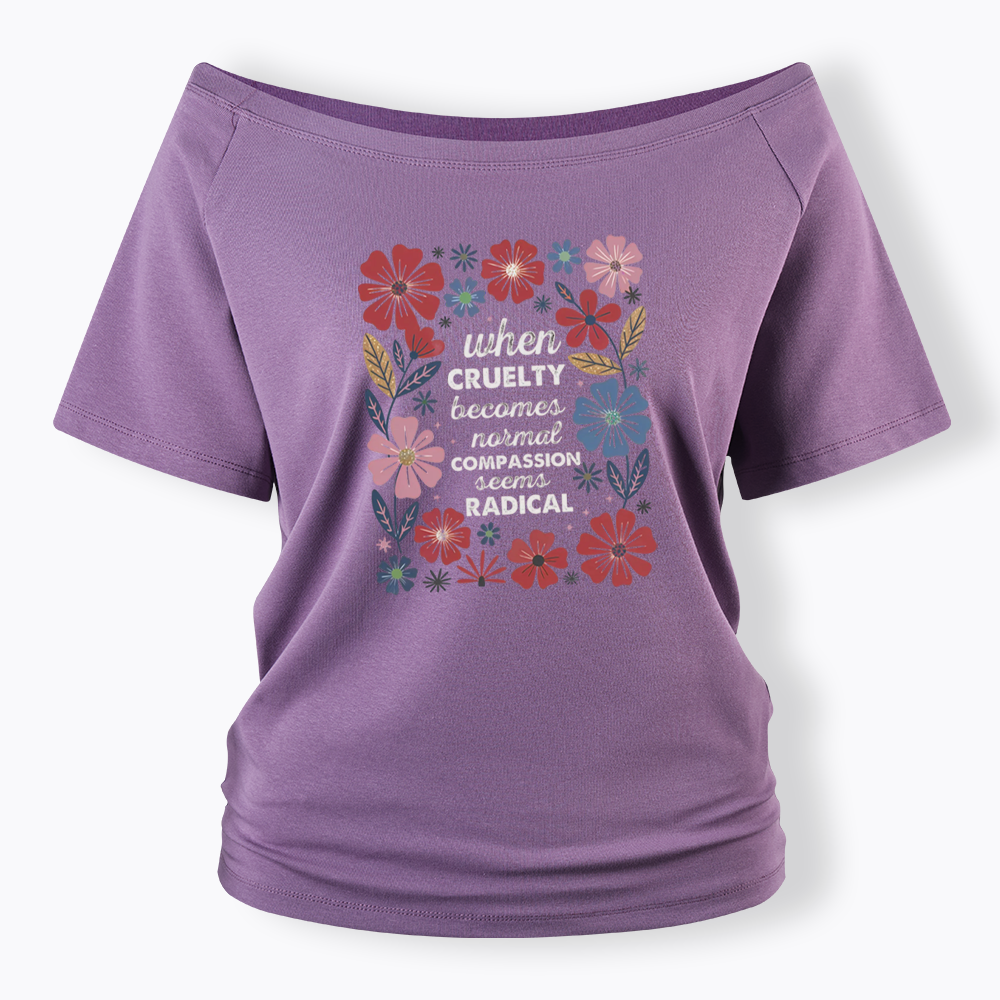 Radicalized by basic decency Off Shoulder T-shirts