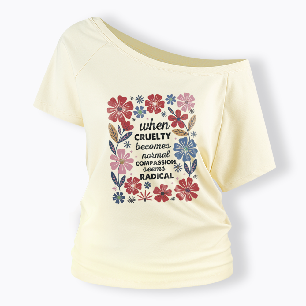 Radicalized by basic decency Off Shoulder T-shirts