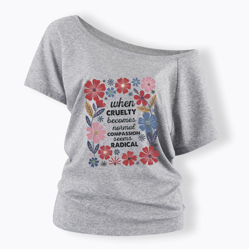 Radicalized by basic decency Off Shoulder T-shirts
