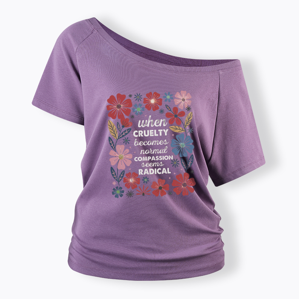Radicalized by basic decency Off Shoulder T-shirts
