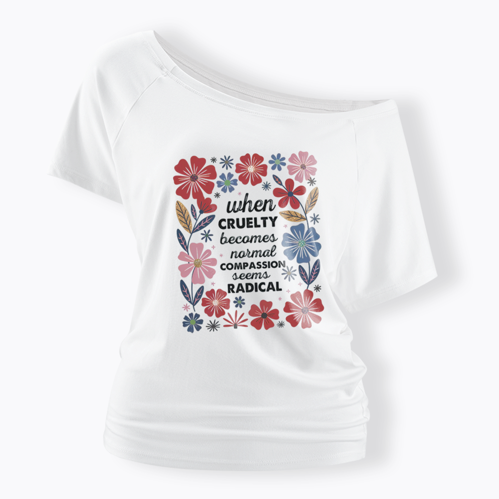 Radicalized by basic decency Off Shoulder T-shirts