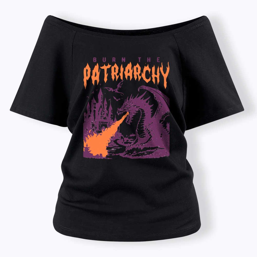 Burn the Patriarchy Dragon Off Shoulder T-Shirt