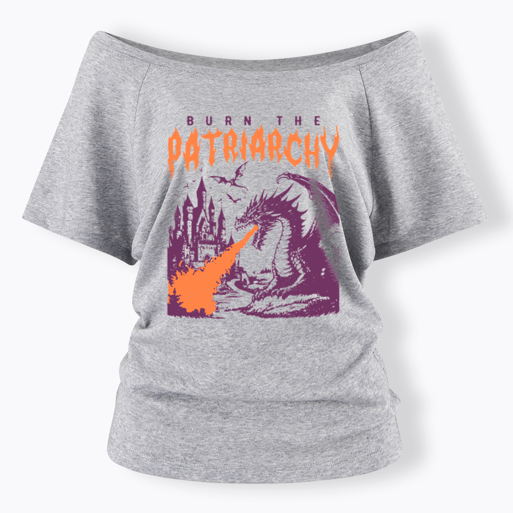 Burn the Patriarchy Dragon Off Shoulder T-Shirt
