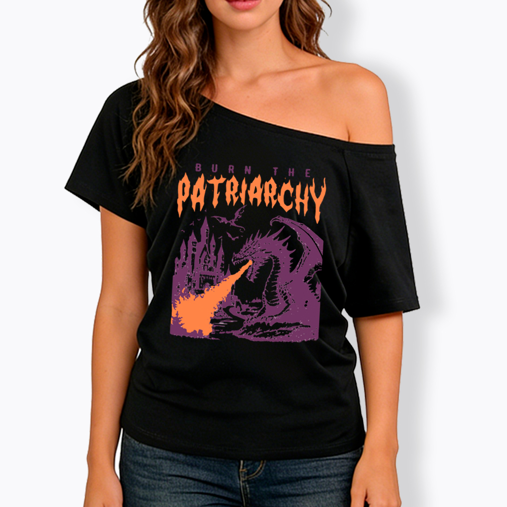 Burn the Patriarchy Dragon Off Shoulder T-Shirt