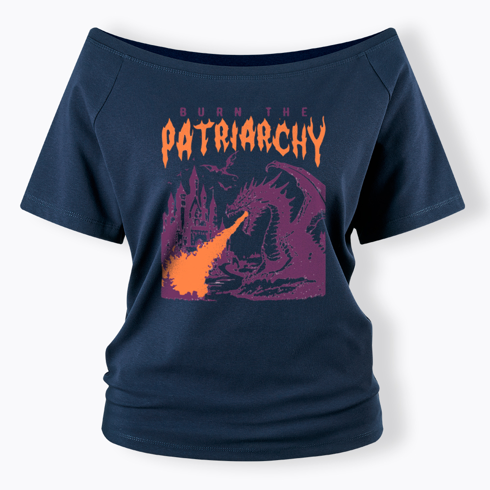 Burn the Patriarchy Dragon Off Shoulder T-Shirt