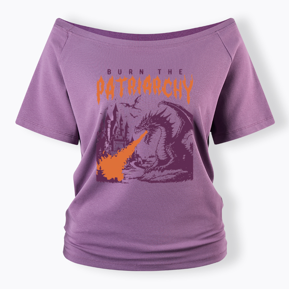 Burn the Patriarchy Dragon Off Shoulder T-Shirt