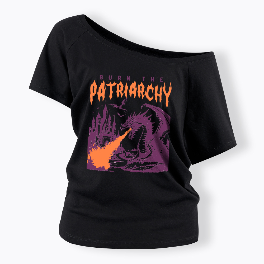 Burn the Patriarchy Dragon Off Shoulder T-Shirt