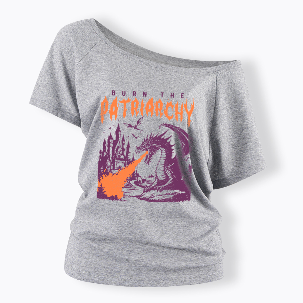 Burn the Patriarchy Dragon Off Shoulder T-Shirt