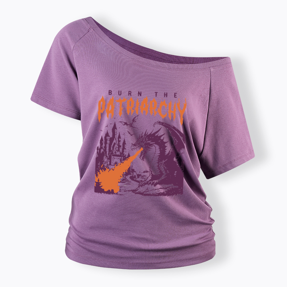 Burn the Patriarchy Dragon Off Shoulder T-Shirt