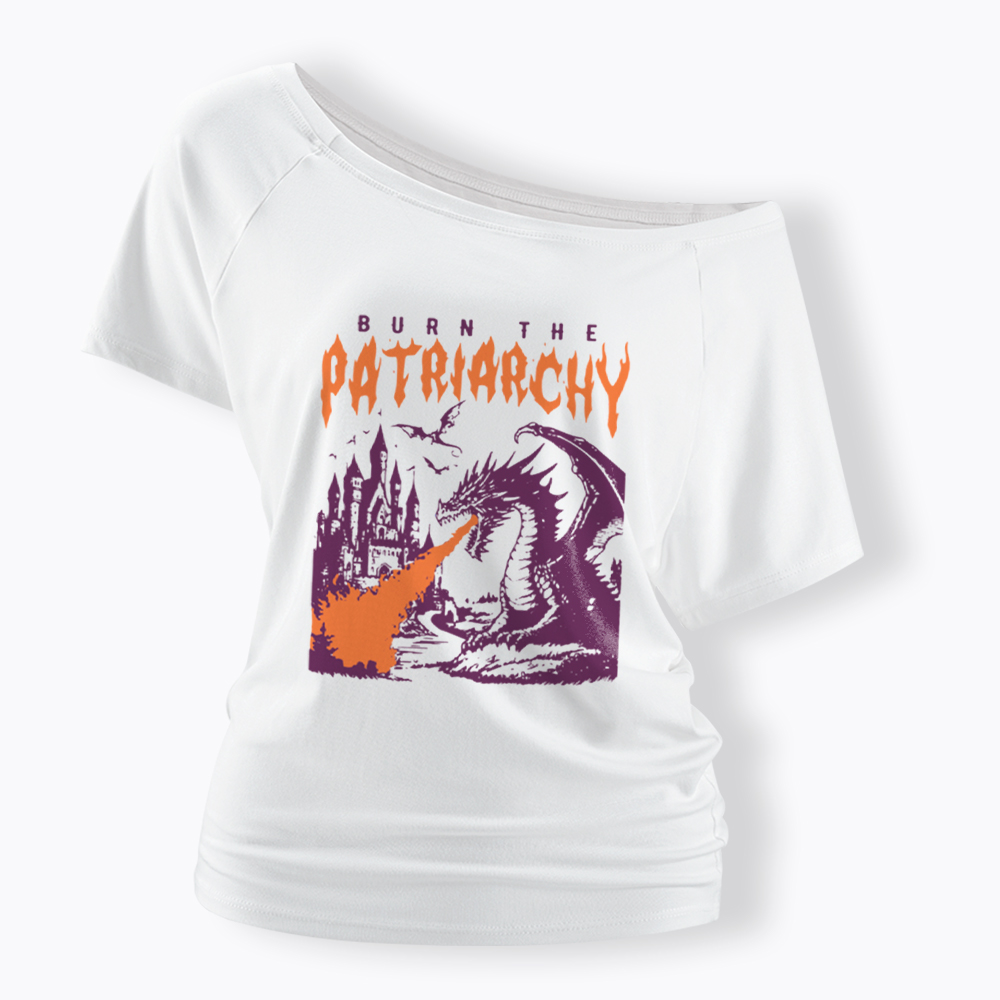 Burn the Patriarchy Dragon Off Shoulder T-Shirt