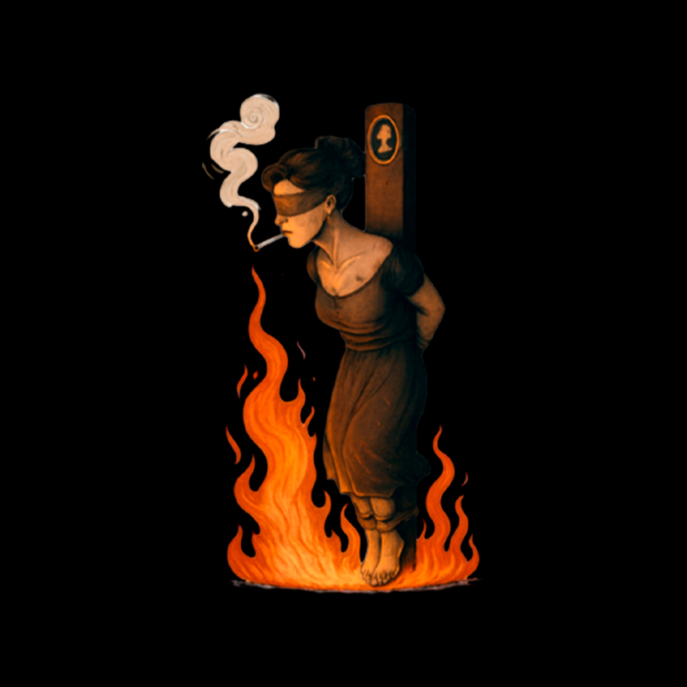 Witch Lighting Cigarette While Burning at the Stake Cropped T-Shirt