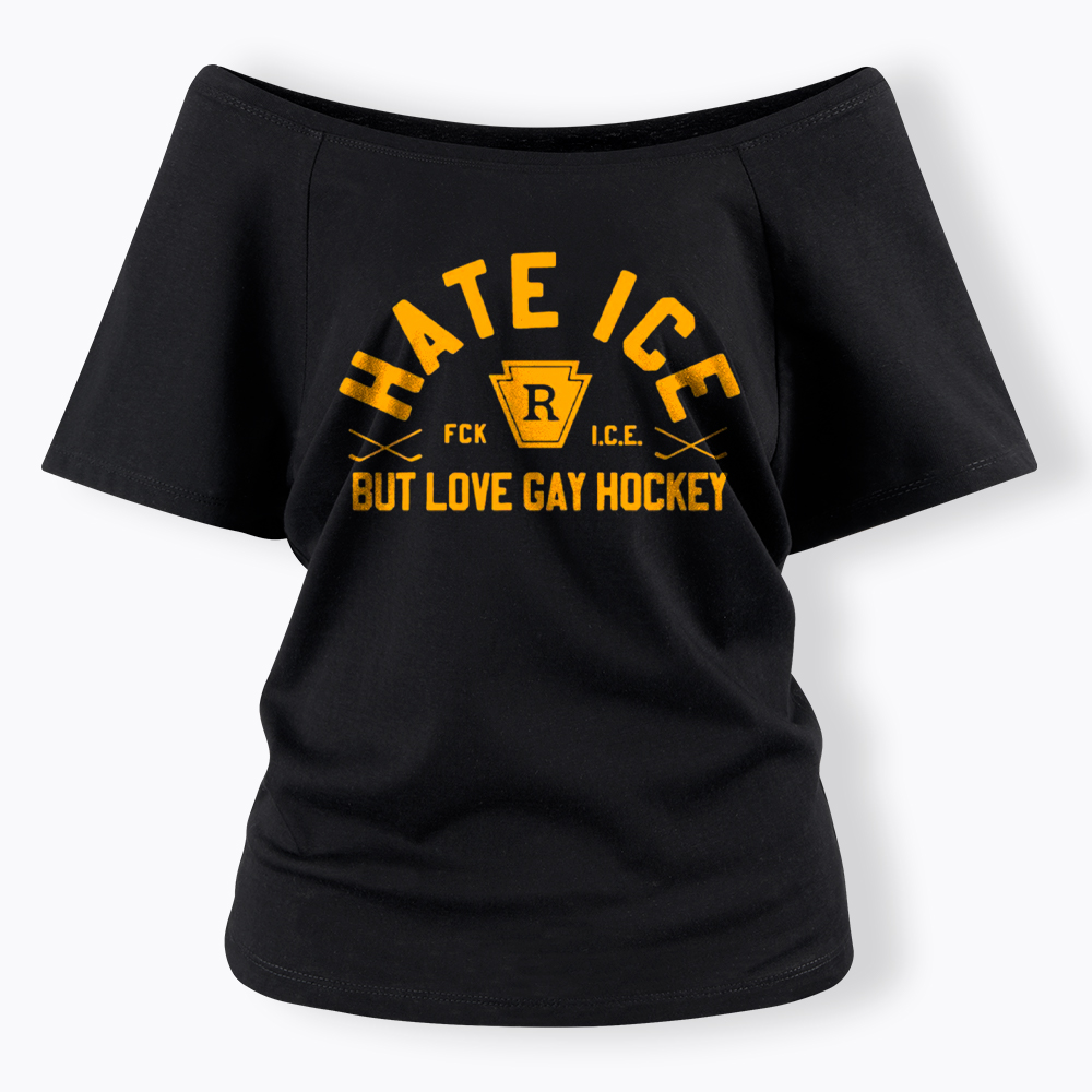 Hate ICE but Love Gay Hockey Off Shoulder T-Shirt