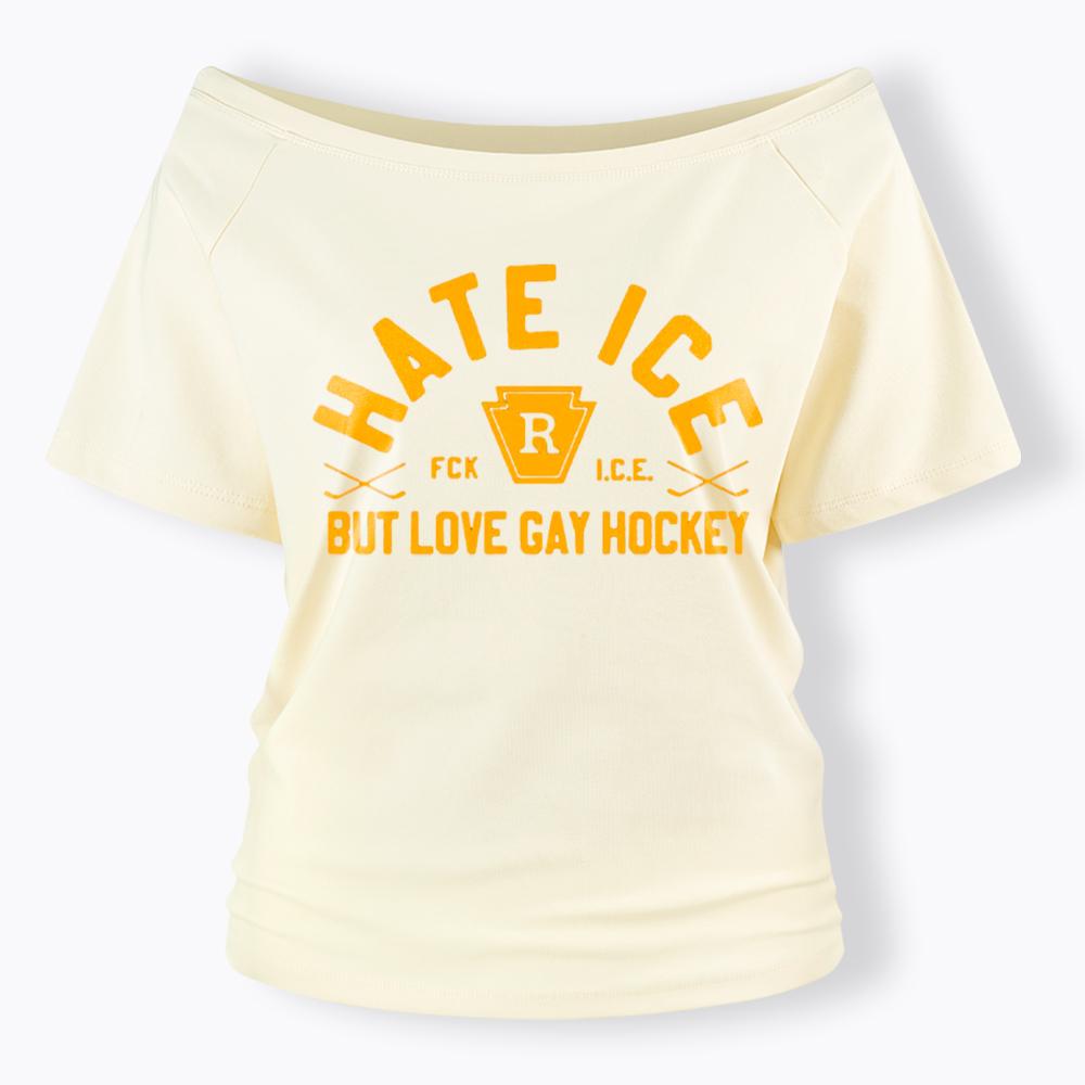 Hate ICE but Love Gay Hockey Off Shoulder T-Shirt