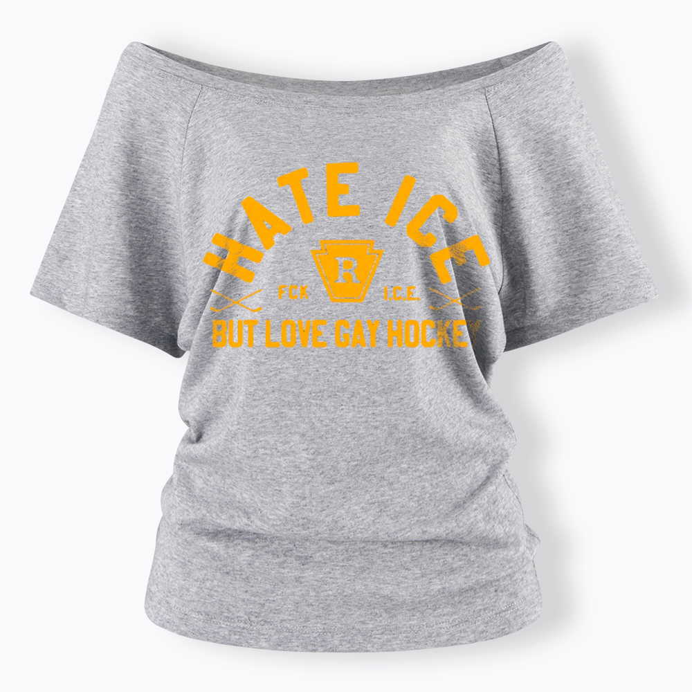 Hate ICE but Love Gay Hockey Off Shoulder T-Shirt