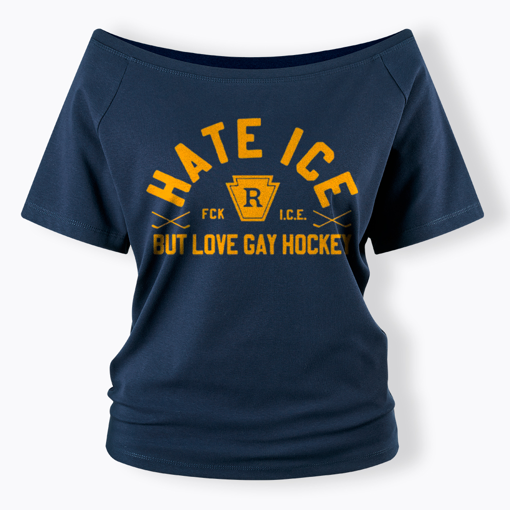 Hate ICE but Love Gay Hockey Off Shoulder T-Shirt