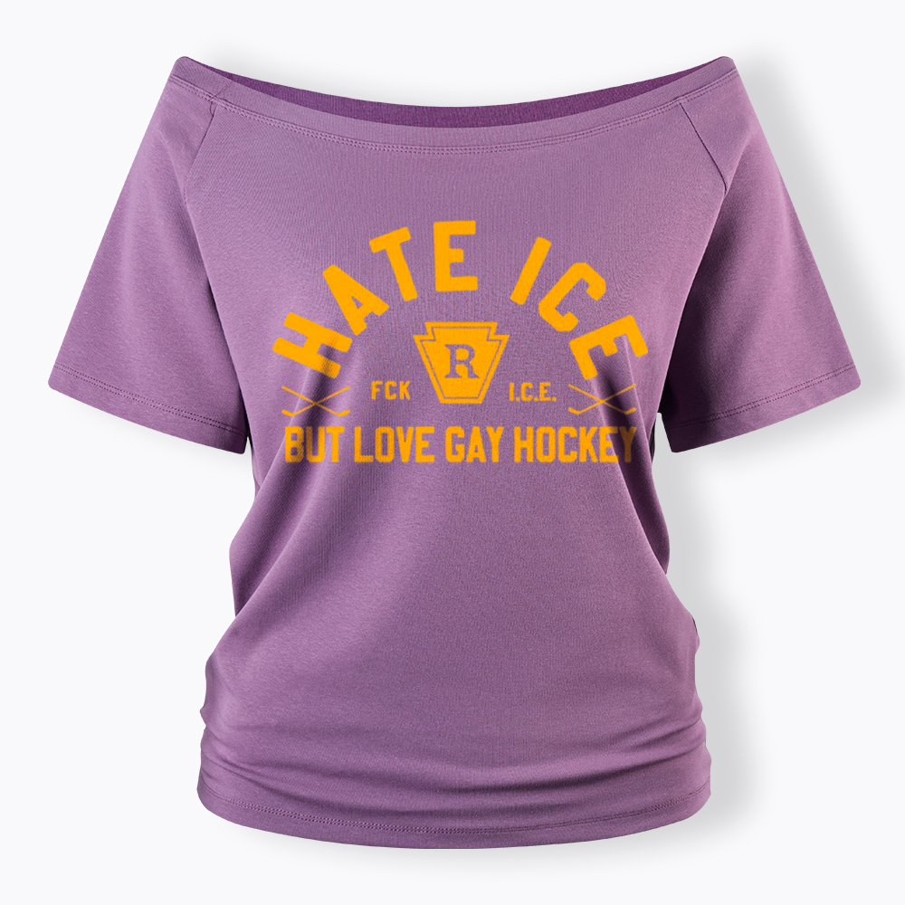 Hate ICE but Love Gay Hockey Off Shoulder T-Shirt