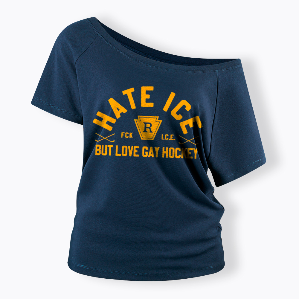 Hate ICE but Love Gay Hockey Off Shoulder T-Shirt