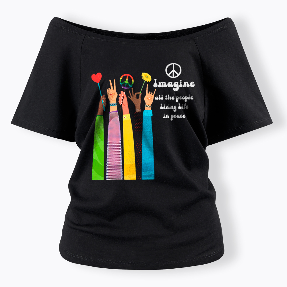 Imagine All The People Living Life In Peace Off Shoulder T-Shirt