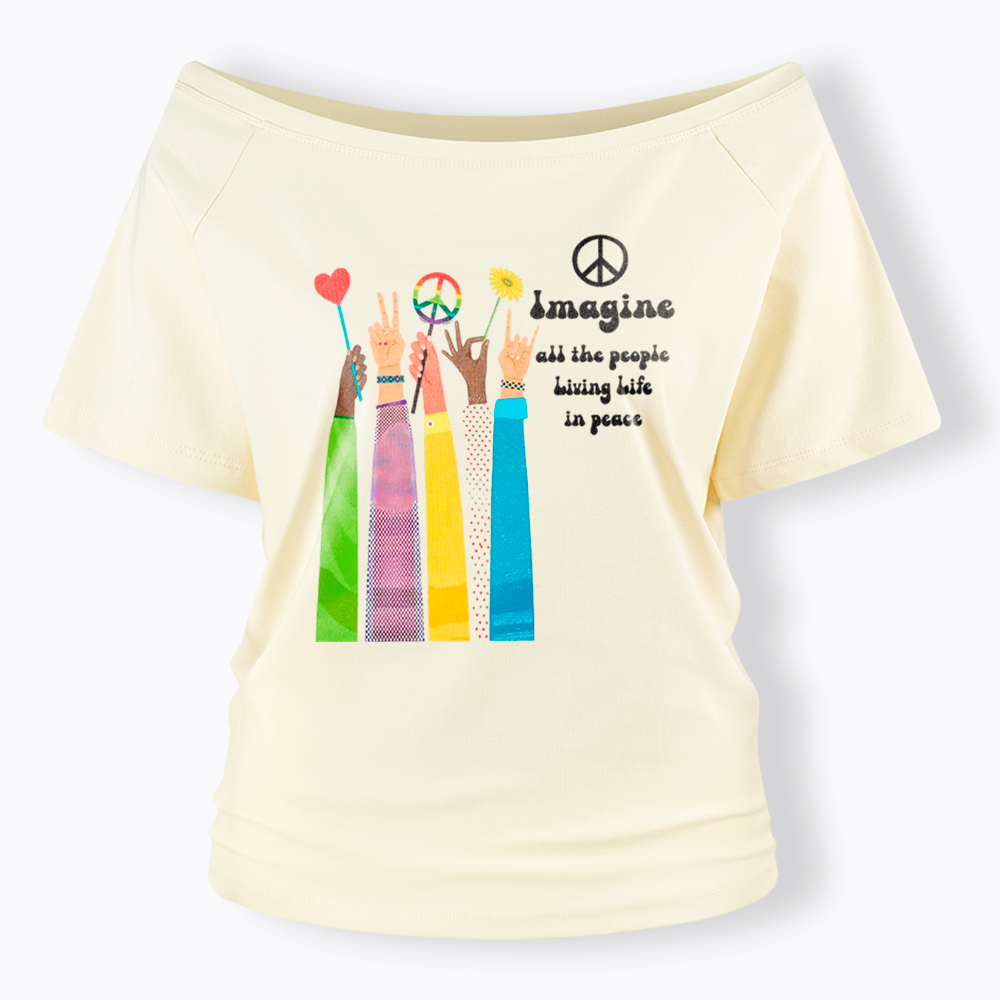 Imagine All The People Living Life In Peace Off Shoulder T-Shirt