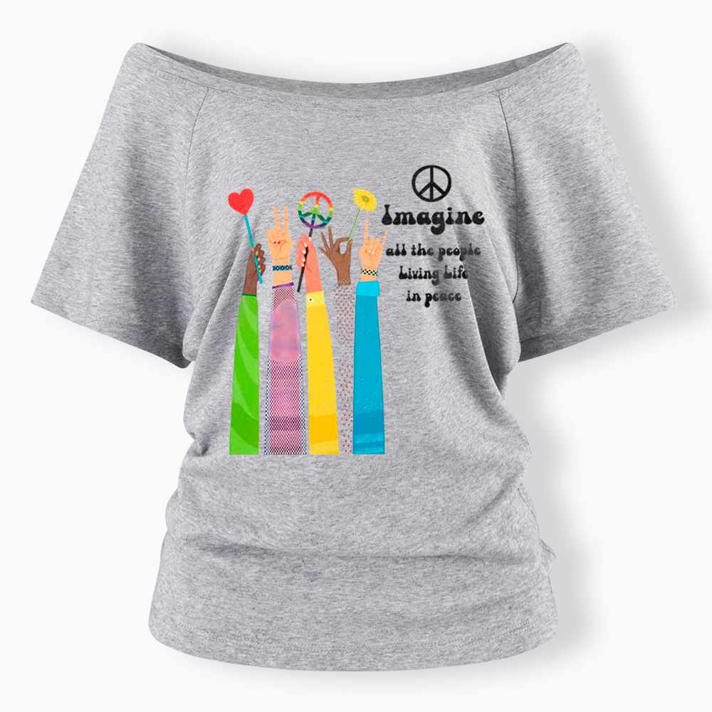 Imagine All The People Living Life In Peace Off Shoulder T-Shirt