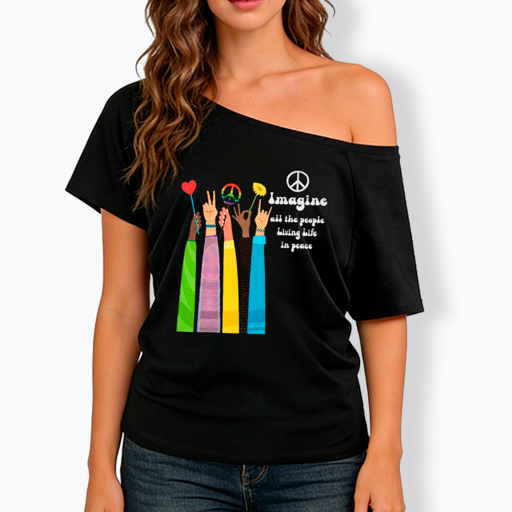 Imagine All The People Living Life In Peace Off Shoulder T-Shirt