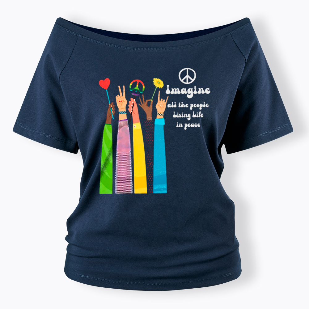 Imagine All The People Living Life In Peace Off Shoulder T-Shirt