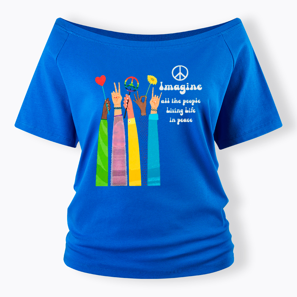 Imagine All The People Living Life In Peace Off Shoulder T-Shirt
