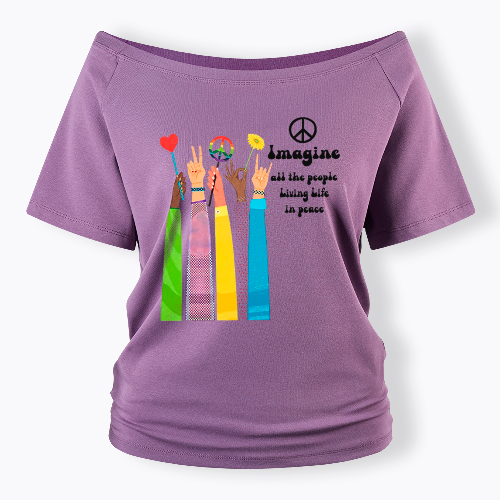 Imagine All The People Living Life In Peace Off Shoulder T-Shirt