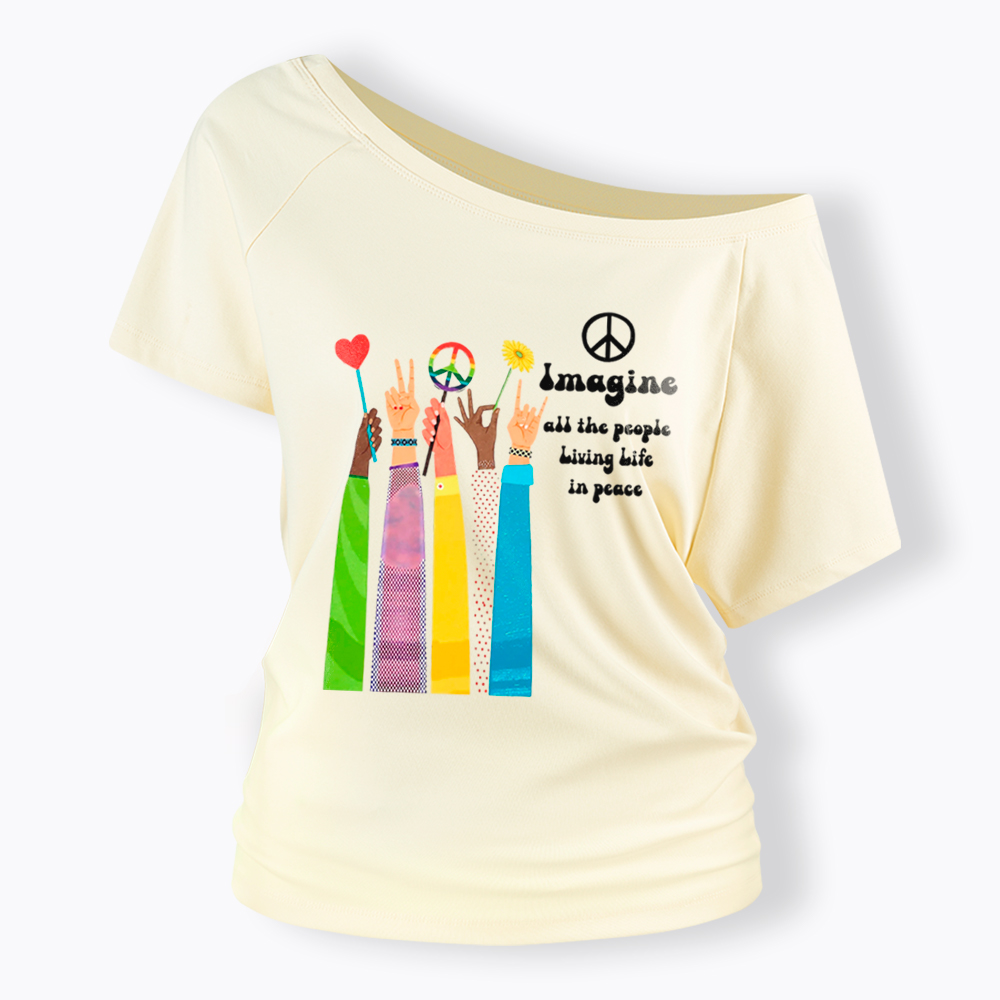 Imagine All The People Living Life In Peace Off Shoulder T-Shirt