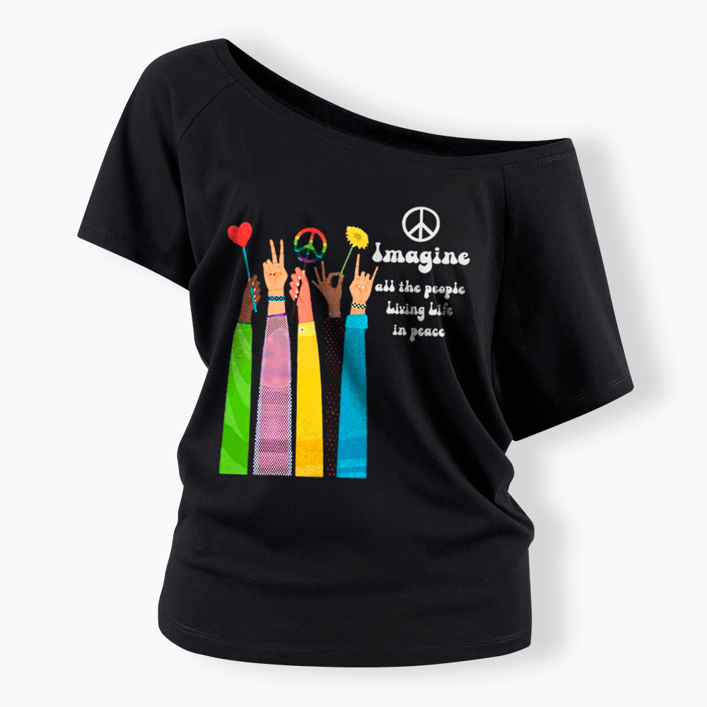 Imagine All The People Living Life In Peace Off Shoulder T-Shirt
