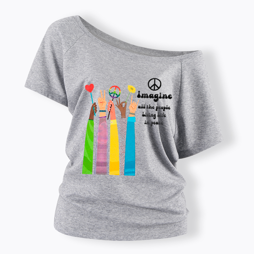 Imagine All The People Living Life In Peace Off Shoulder T-Shirt