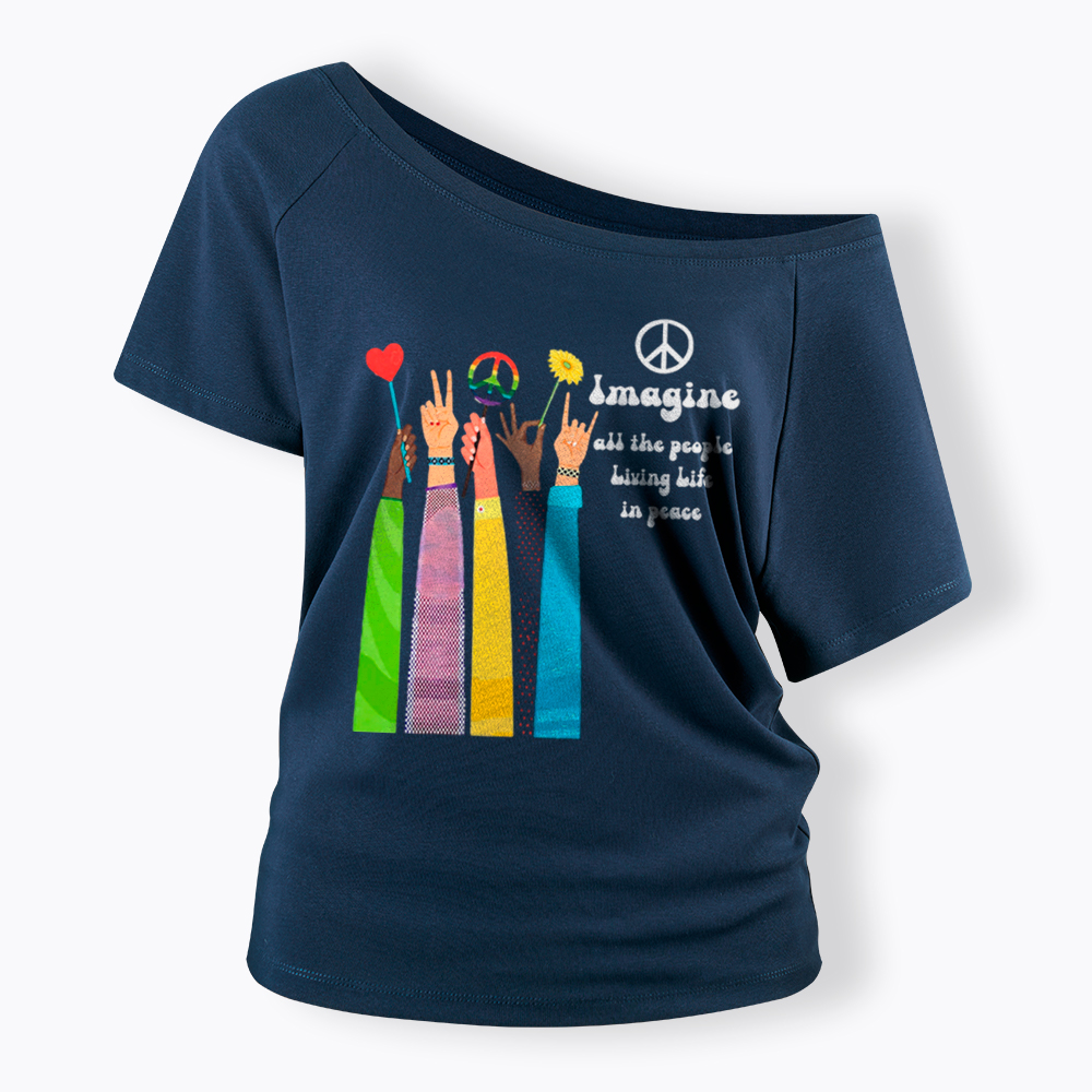 Imagine All The People Living Life In Peace Off Shoulder T-Shirt