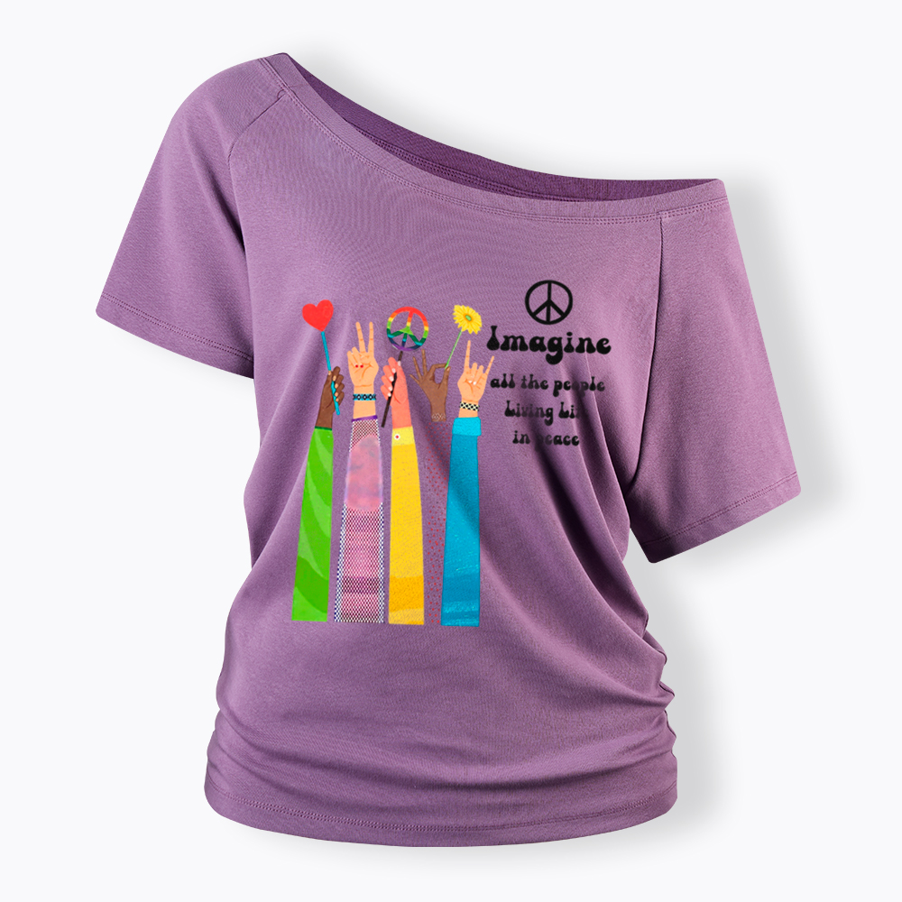 Imagine All The People Living Life In Peace Off Shoulder T-Shirt