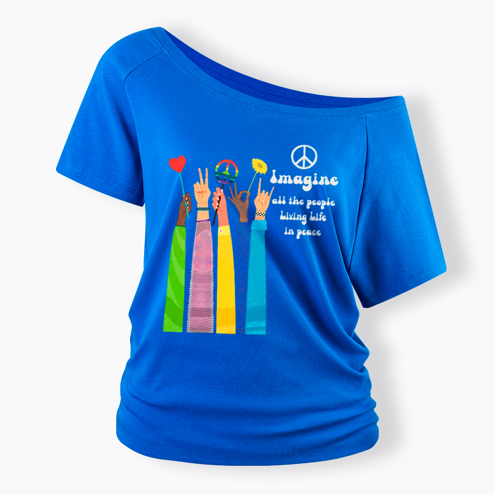Imagine All The People Living Life In Peace Off Shoulder T-Shirt