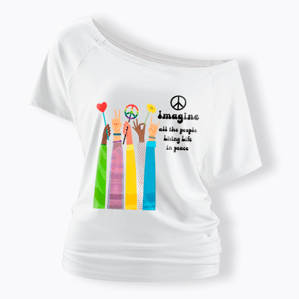Imagine All The People Living Life In Peace Off Shoulder T-Shirt