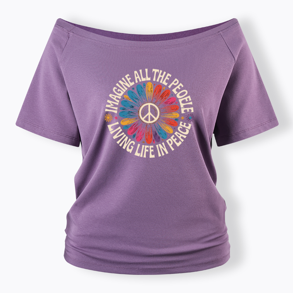 Imagine All the People Living Life in Peace Off Shoulder T-shirts