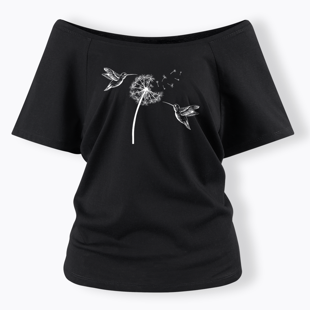 Cute Dandelion Hummingbird Off Shoulder T-shirts
