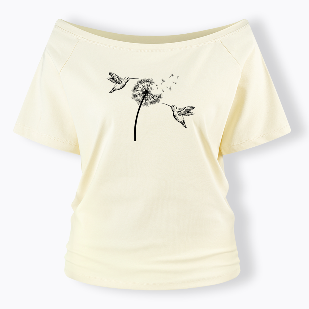Cute Dandelion Hummingbird Off Shoulder T-shirts