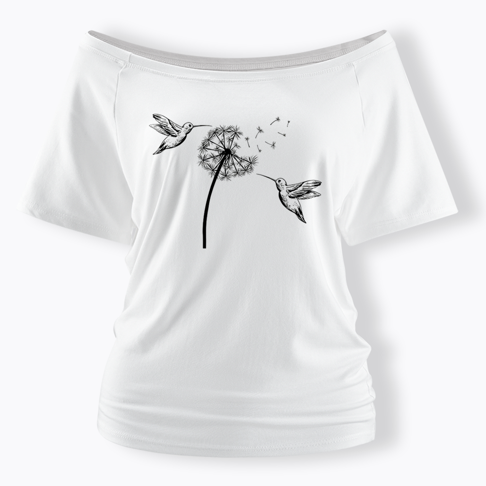 Cute Dandelion Hummingbird Off Shoulder T-shirts