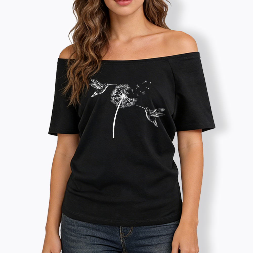 Cute Dandelion Hummingbird Off Shoulder T-shirts