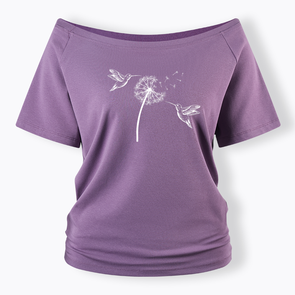 Cute Dandelion Hummingbird Off Shoulder T-shirts
