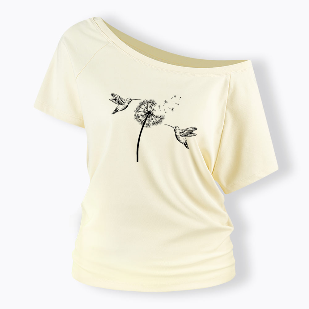 Cute Dandelion Hummingbird Off Shoulder T-shirts