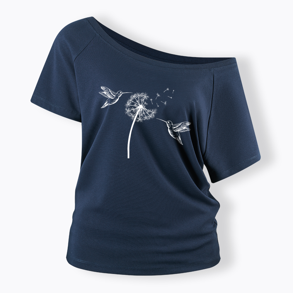 Cute Dandelion Hummingbird Off Shoulder T-shirts