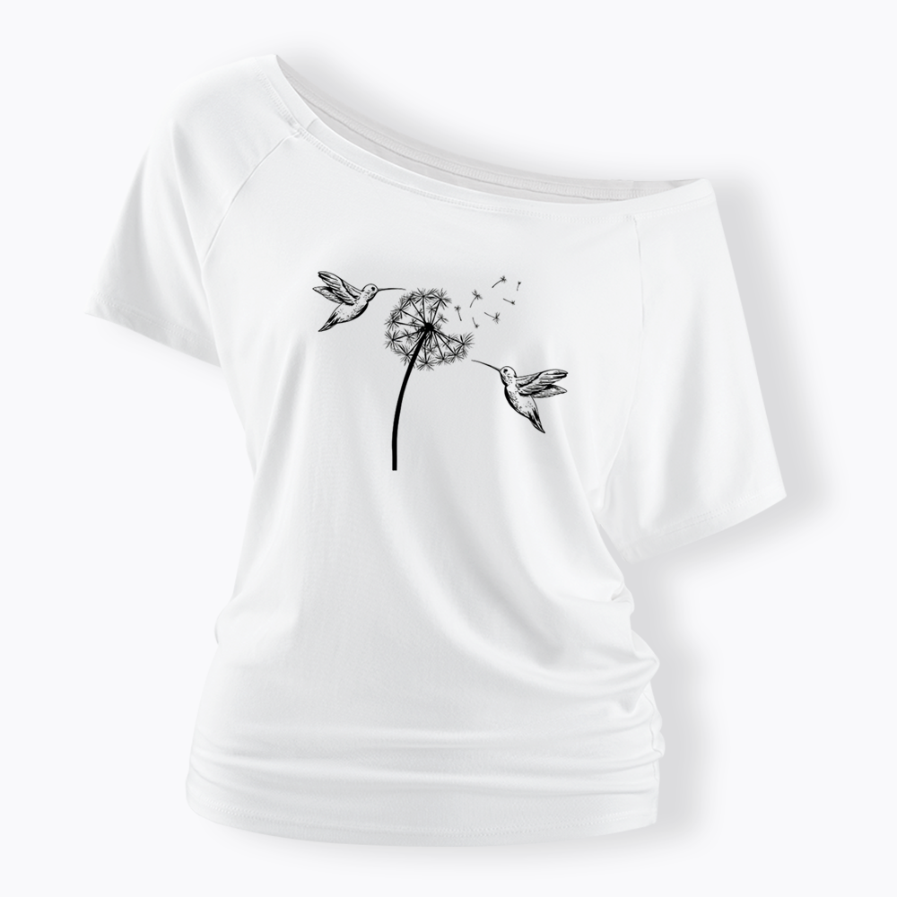 Cute Dandelion Hummingbird Off Shoulder T-shirts