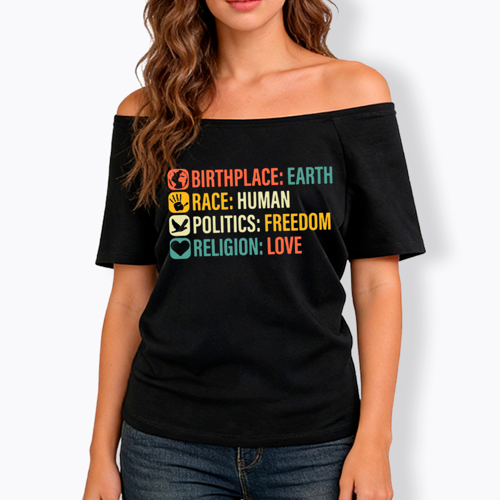 Equality, BLM, Human Rights Off Shoulder T-Shirt