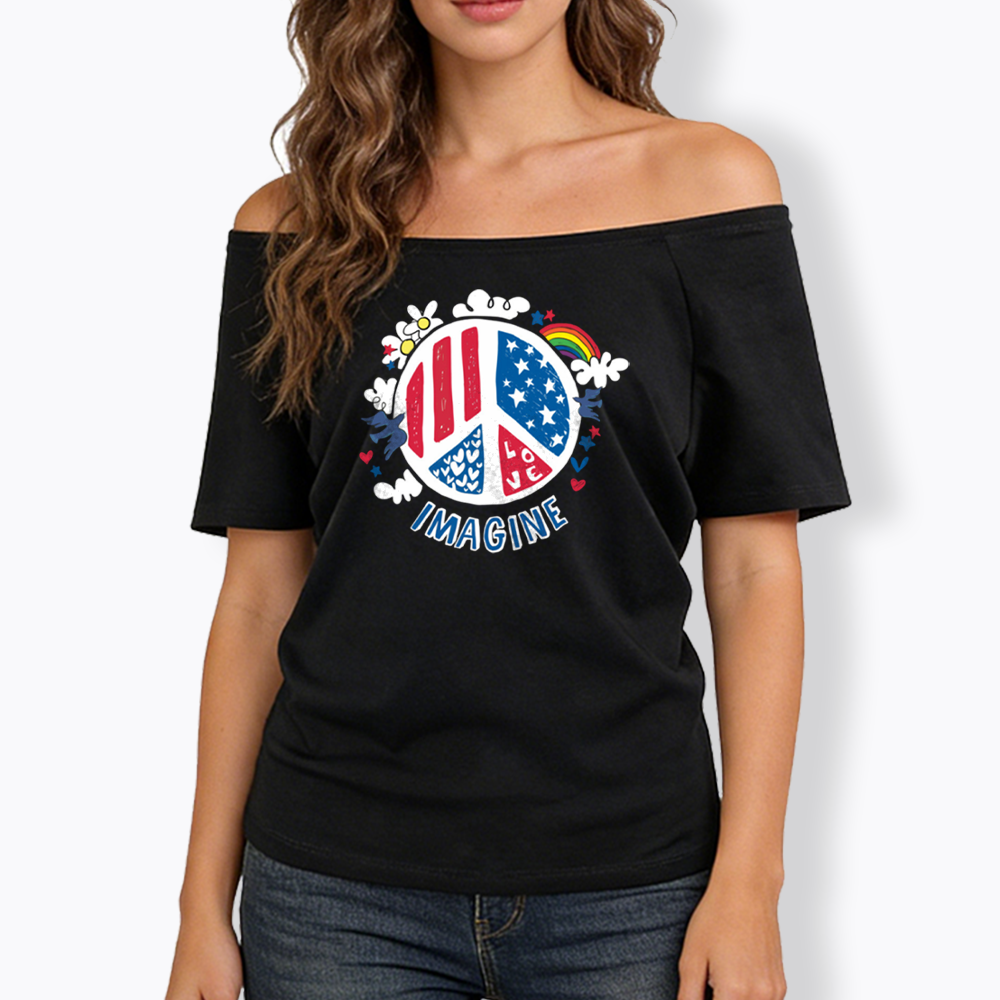 Imagine Love Imagine Peace Off Shoulder T-shirts