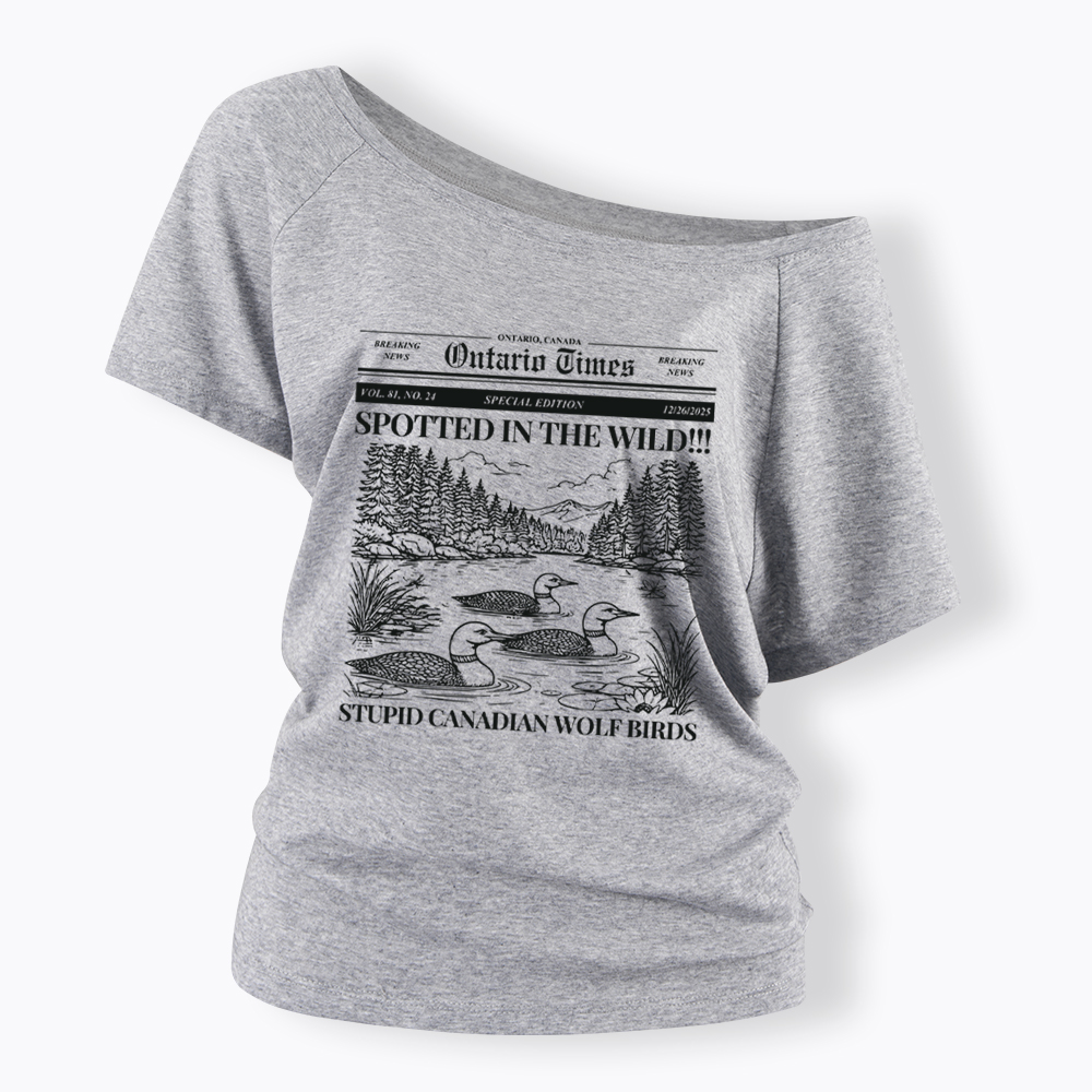 Stupid Canadian Wolf Bird Off Shoulder T-Shirt